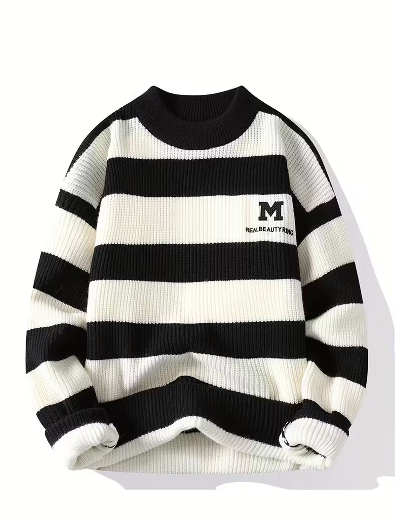DropoutShop Men’s Striped Knit Sweater T-Shirt – Casual Winter Wear