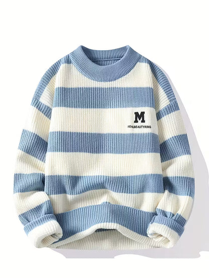DropoutShop Men’s Striped Knit Sweater T-Shirt – Casual Winter Wear
