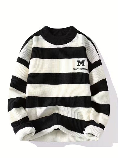 DropoutShop Men’s Striped Knit Sweater T-Shirt – Casual Winter Wear