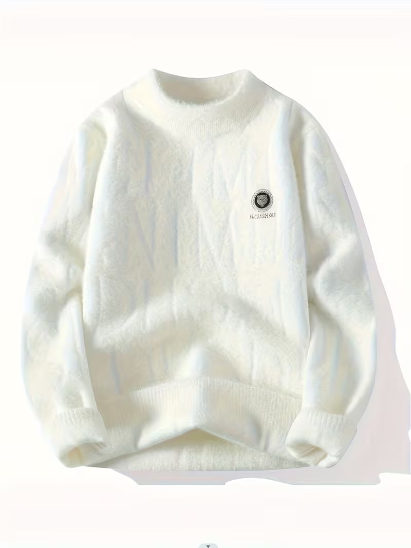 Dropout Men’s Embossed Text Fuzzy Knit Sweater T-Shirt