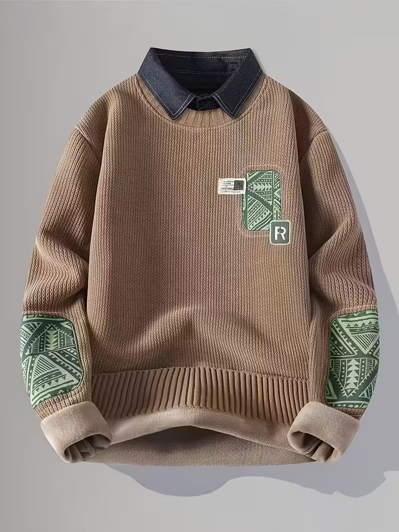 Dropout Men’s Patch Detail Contrast Collar Knit Sweater T-Shirt