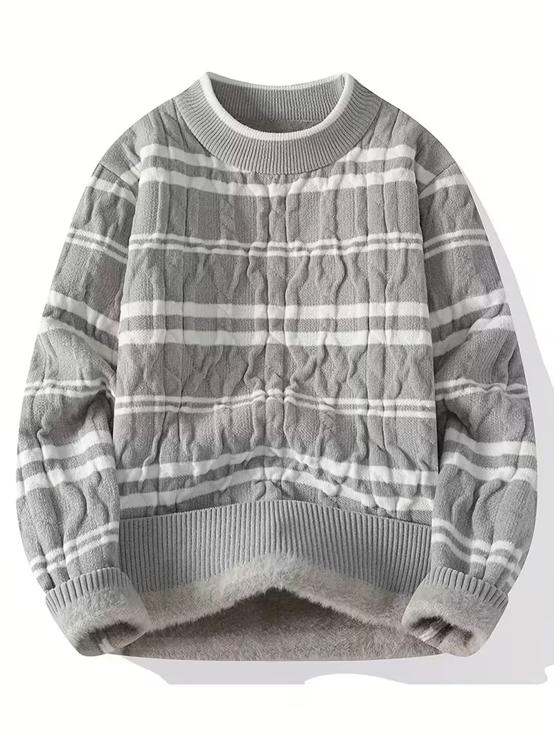 Dropout Men’s Soft Fluffy Striped Winter Knit Sweater T-Shirt
