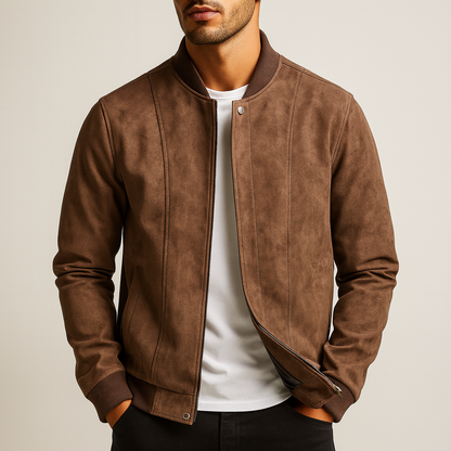 DropoutShop Men’s Suede Bomber Jacket – Premium Stylish Winter Wear