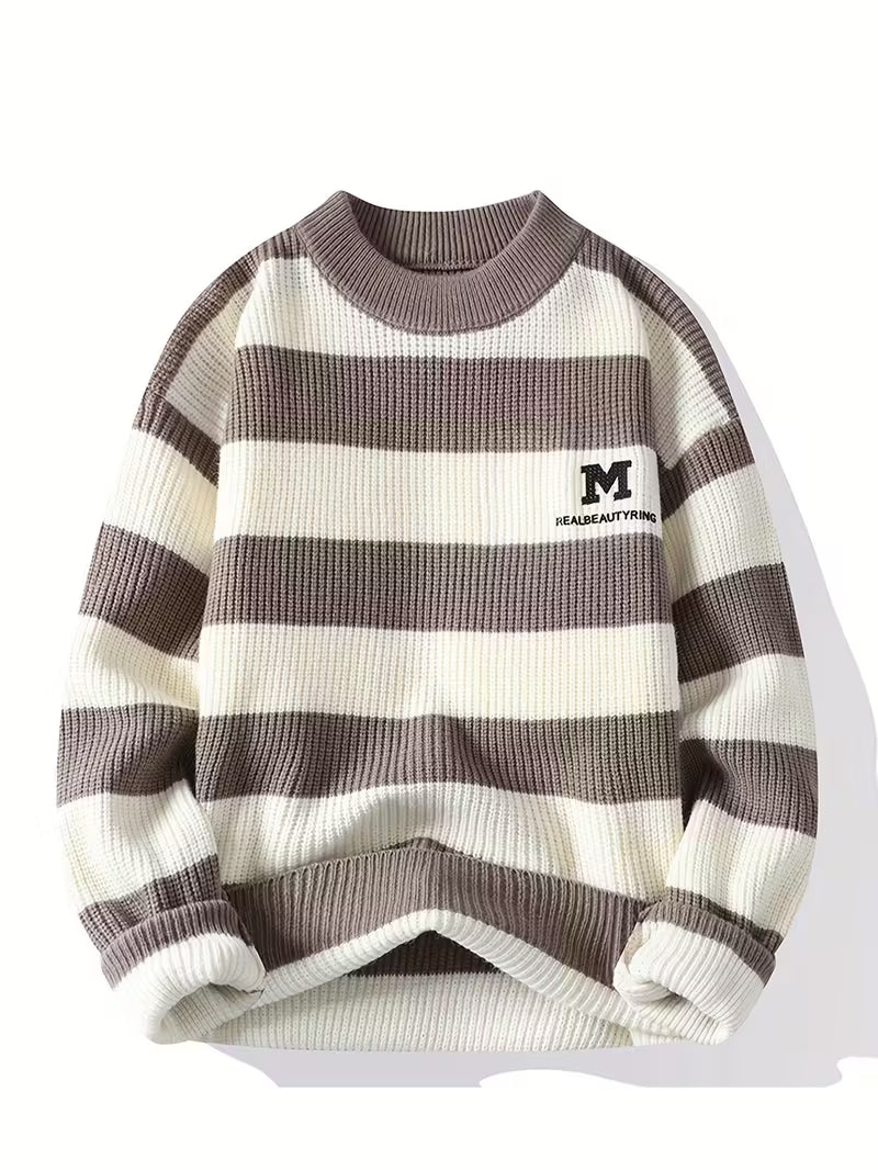 DropoutShop Men’s Striped Knit Sweater T-Shirt – Casual Winter Wear