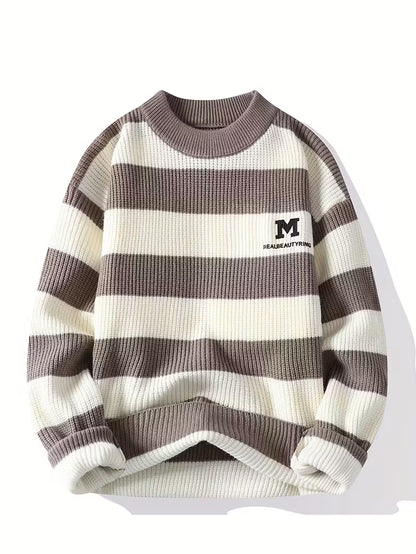 DropoutShop Men’s Striped Knit Sweater T-Shirt – Casual Winter Wear