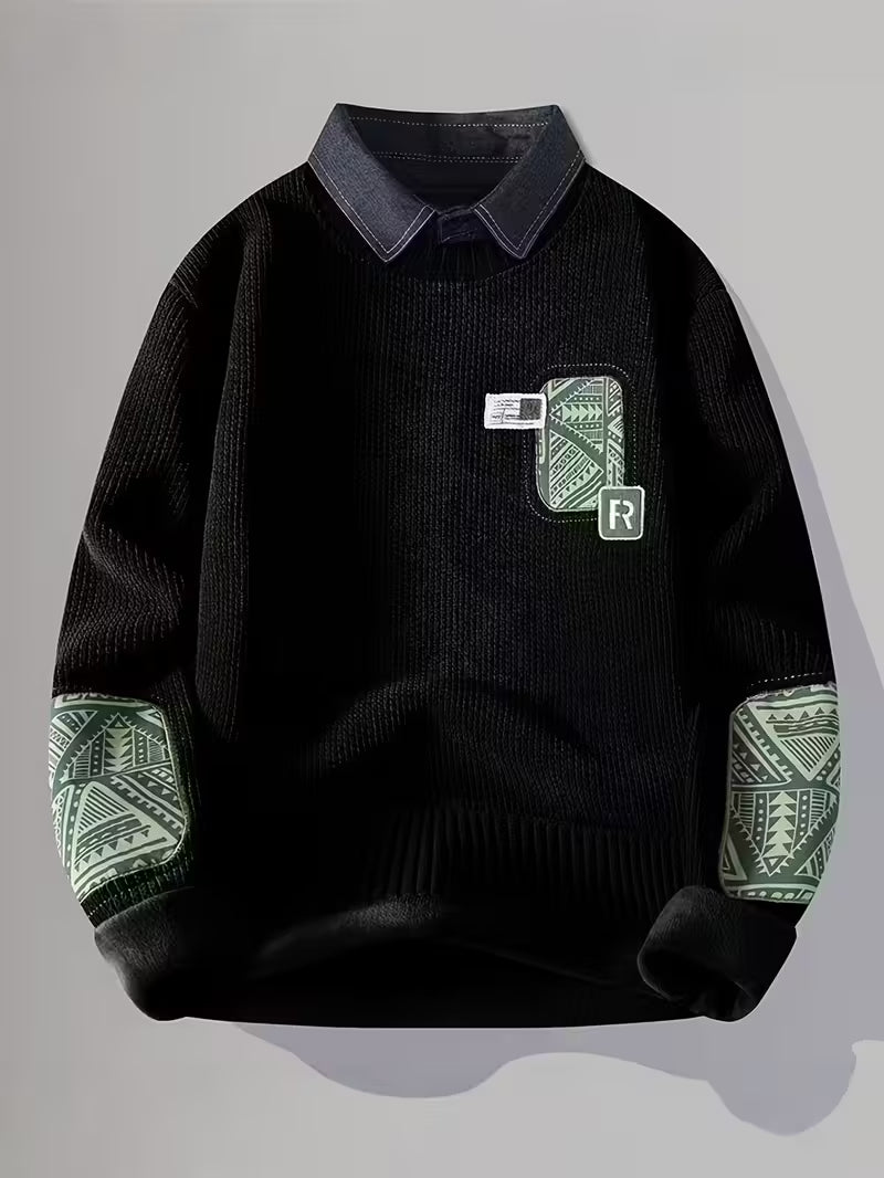 Dropout Men’s Patch Detail Contrast Collar Knit Sweater T-Shirt