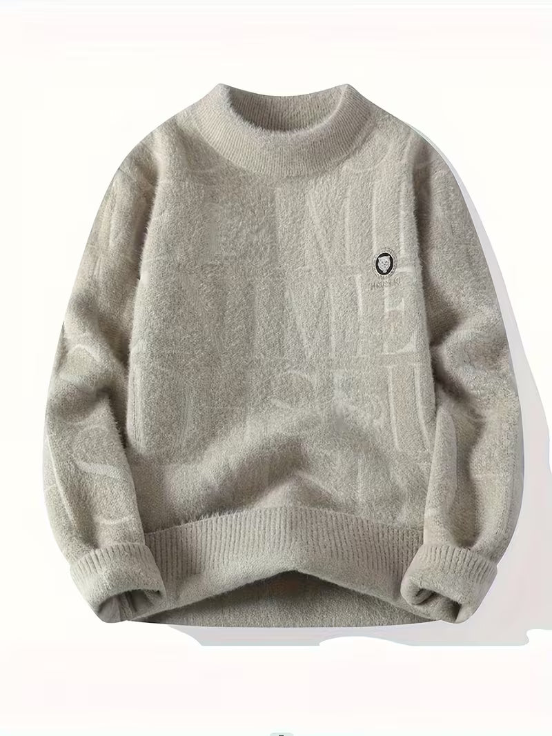 Dropout Men’s Embossed Text Fuzzy Knit Sweater T-Shirt