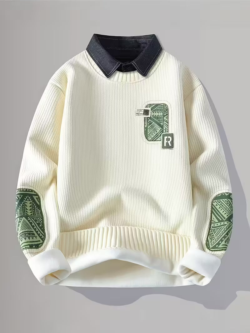 Dropout Men’s Patch Detail Contrast Collar Knit Sweater T-Shirt