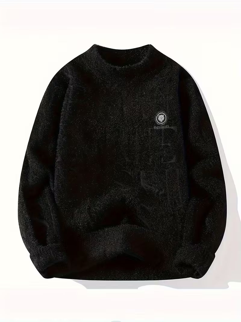 Dropout Men’s Embossed Text Fuzzy Knit Sweater T-Shirt