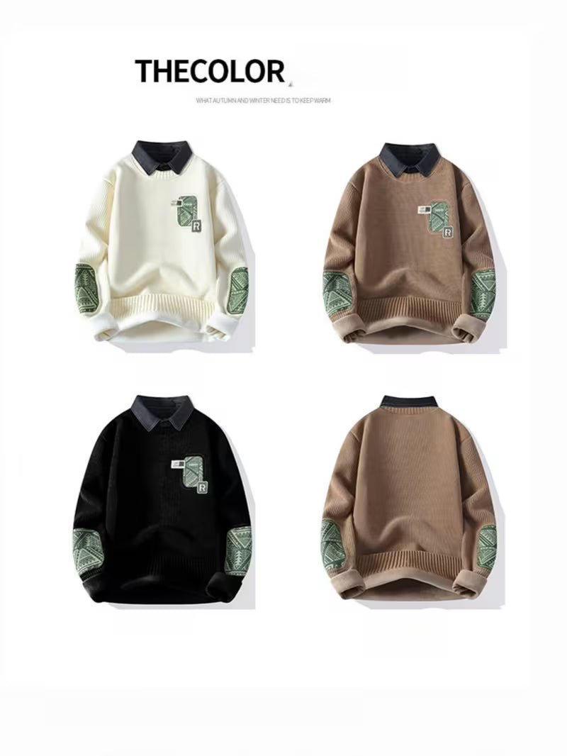 Dropout Men’s Patch Detail Contrast Collar Knit Sweater T-Shirt