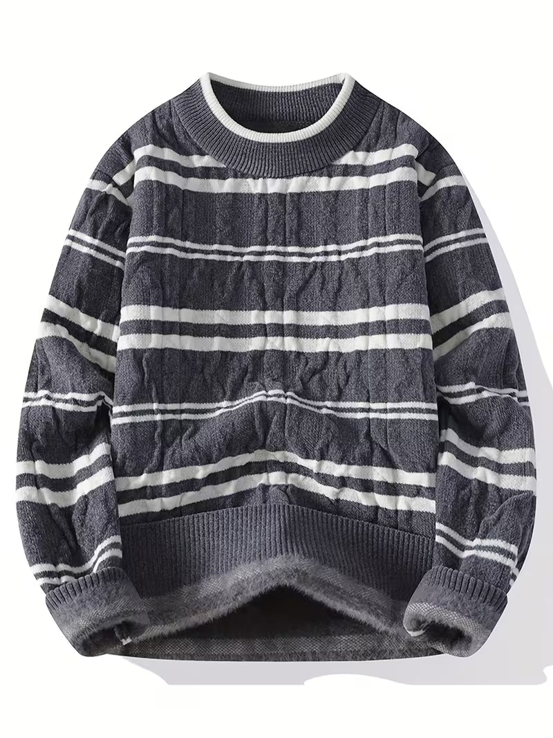 Dropout Men’s Soft Fluffy Striped Winter Knit Sweater T-Shirt